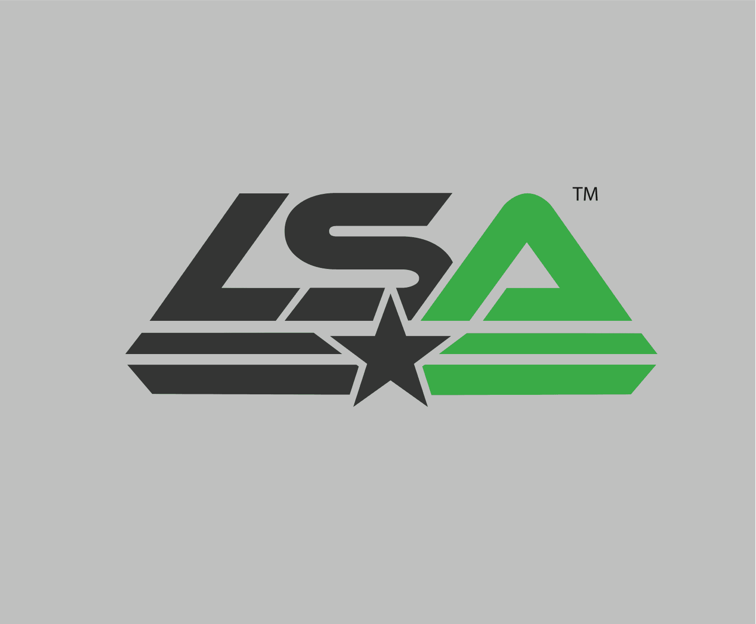 Logotype LSA — monogramme anthracite, étoile et triangle vert, lecture monolithique.